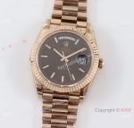 Swiss Faux Rolex Daydate 40mm TWS Rose Gold watch on Brown Dial with Grid motif